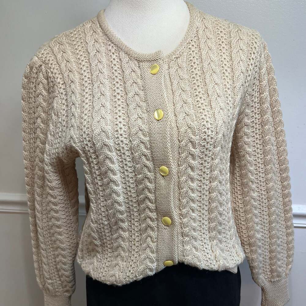 Vintage 70s Brooks Brothers Made in Italy All Wool Cable Knit Cardigan Sweater M